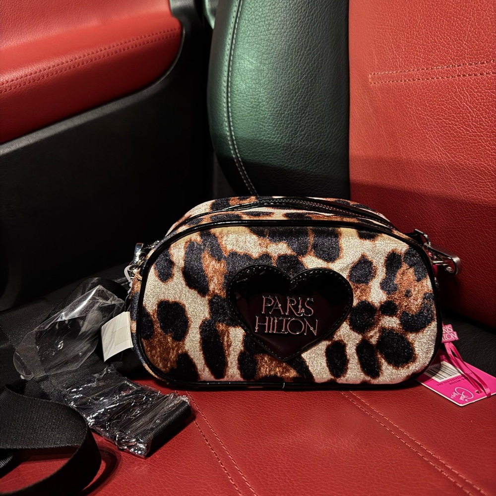 Paris Hilton Black and Brown Leopard Crossbody Bag